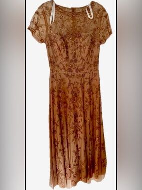 David’s Bridal Oleg Cassini WGIN12K Blush Wedding Dress Beaded Size 4 Tea length